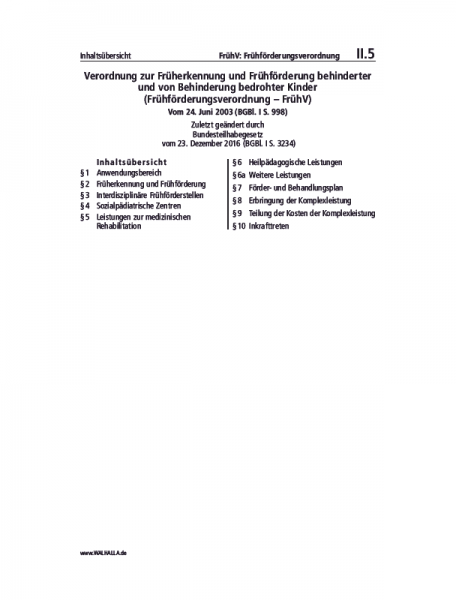 II.05 | FrühV: Frühförderungsverordnung