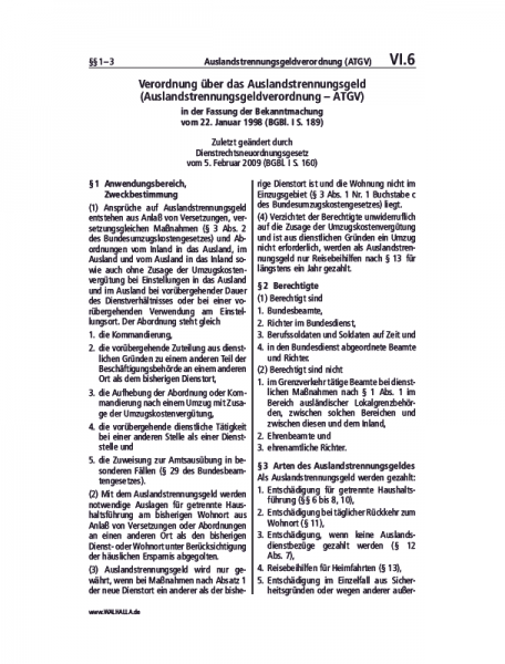 VI.06 | Auslandstrennungsgeldverordnung (ATGV)