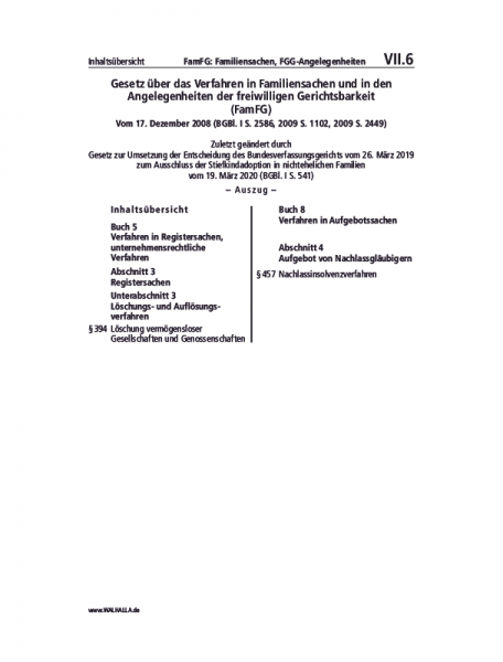 VII.06 | FamFG: Familiensachen, FGG-Angelegenheiten (Auszug)