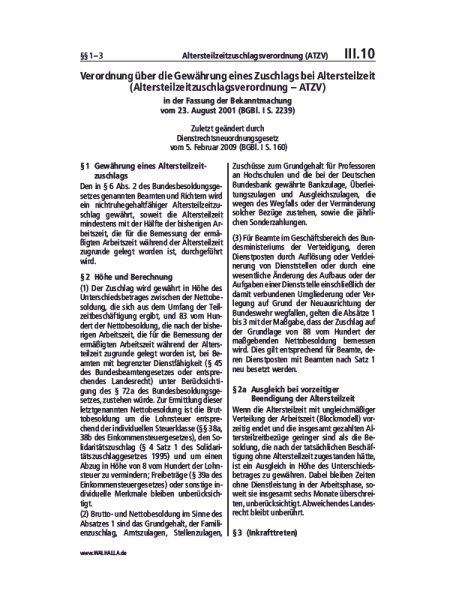 III.10 | Altersteilzeitzuschlagsverordnung (ATZV)