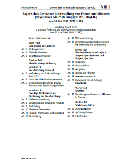 VIII.01 | Bayerisches Gleichstellungsgesetz (BayGlG)