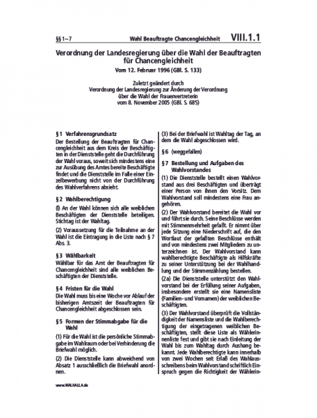 VIII.01.01 | Wahl Beauftragte Chancengleichheit