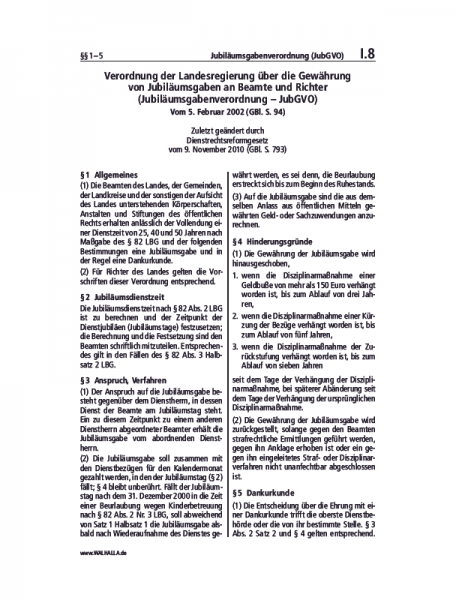 I.08 | Jubiläumsgabenverordnung (JubGVO)