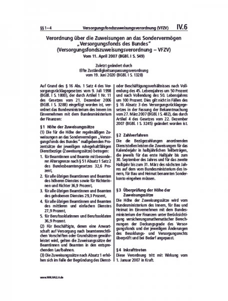 IV.06 | Versorgungsfondszuweisungsverordnung (VFZV)