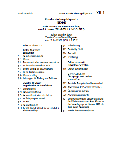 XII.01 | BKGG: Bundeskindergeldgesetz