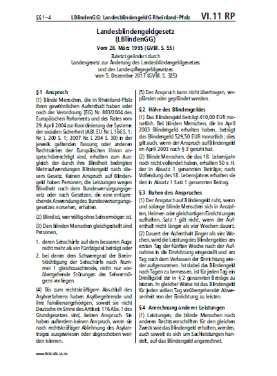 VI.11 RP | LBlindenGG: LandesblindengeldG Rheinland-Pfalz