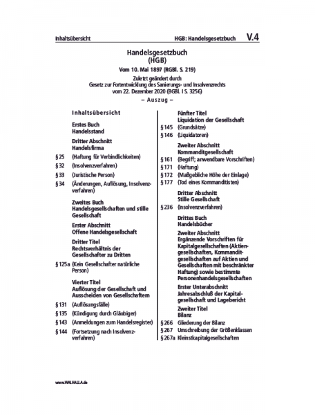 V.04 | HGB: Handelsgesetzbuch (Auszug)
