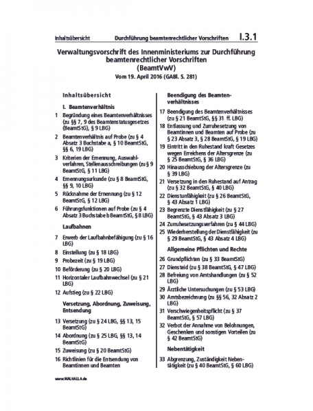I.03.01 | Durchführung beamtenrechtlicher Vorschriften