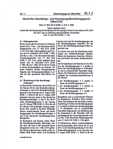 III.01.02 | Überleitungsgesetz (HBesVÜG)
