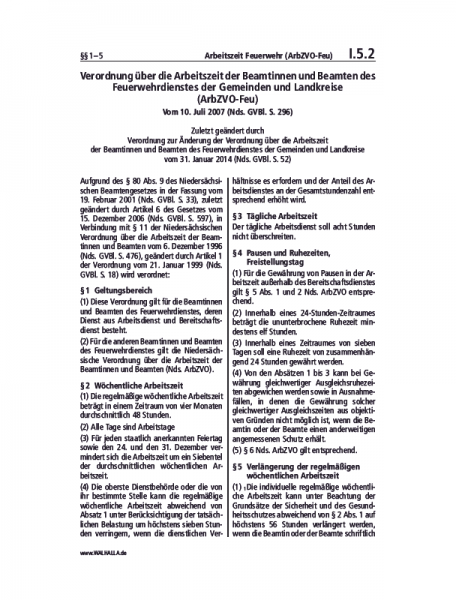 I.05.02 | Arbeitszeit Feuerwehr (ArbZVO-Feu)