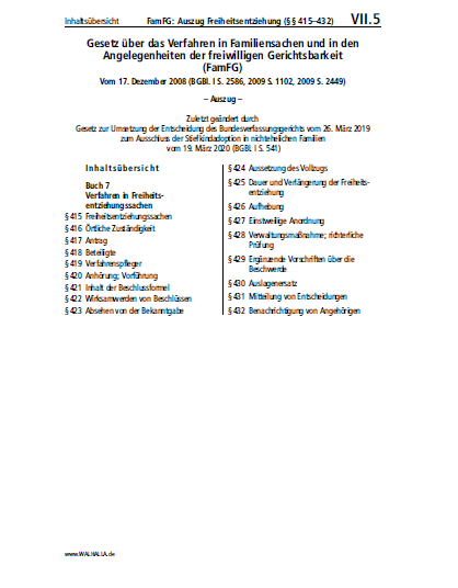 VII.05 | FamFG: Auszug Freiheitsentziehung (Auszug: §§ 415–432)