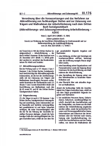 III.176 | Akkreditierungs- und ZulassungsVO
