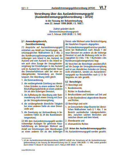 VI.07 | Auslandstrennungsgeldverordnung (ATGV)