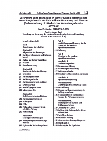 II.02 | Fachlaufbahn Verwaltung und Finanzen (FachV-nVD)
