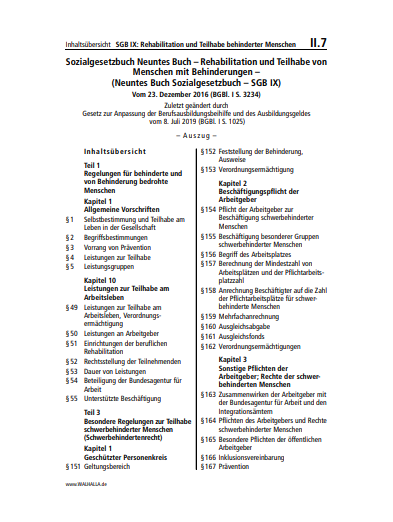 II.07 | SGB IX: Rehabilitation und Teilhabe behinderter Menschen (Auszug)