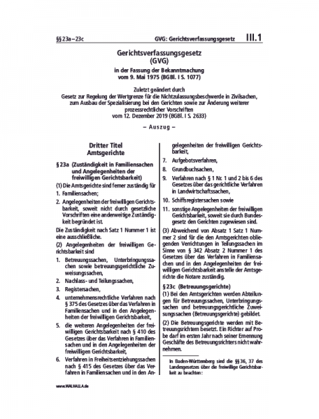 III.01 | GVG: Gerichtsverfassungsgesetz (Auszug)