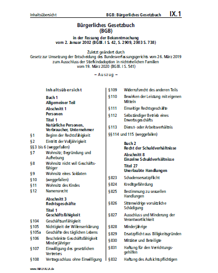 IX.01 | BGB: Bürgerliches Gesetzbuch (Auszug)