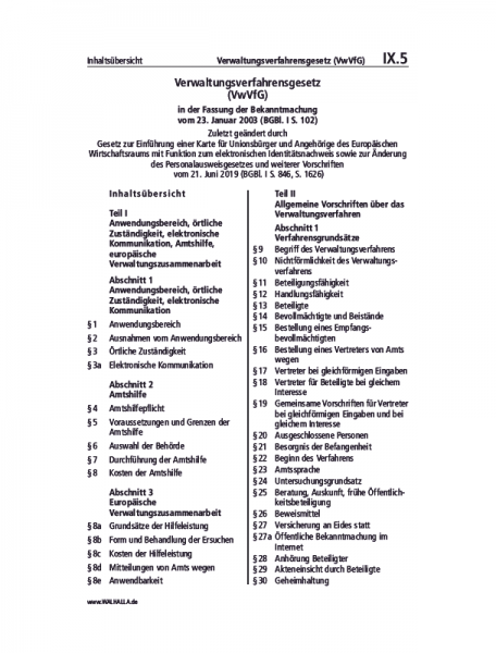 IX.05 | Verwaltungsverfahrensgesetz (VwVfG)