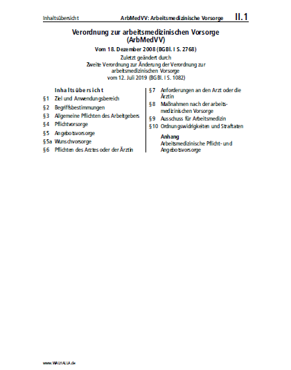 II.01 | ArbMedVV: Arbeitsmedizinische Vorsorge