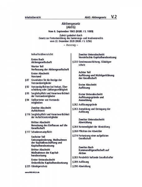 V.02 | AktG: Aktiengesetz (Auszug)