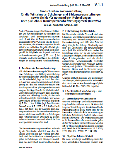 V.01.01 | Kosten/Freistellung §46 Abs. 6 BPersVG