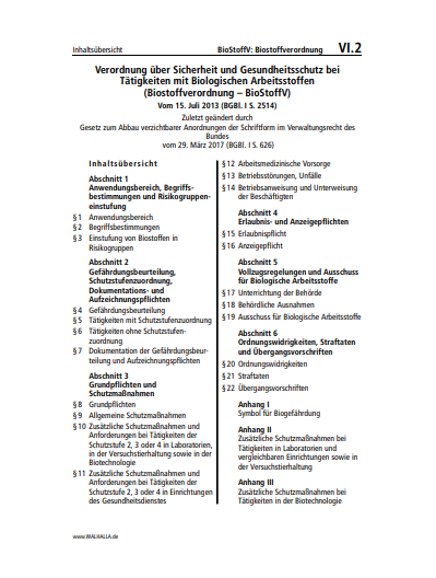 VI.02 | BioStoffV: Biostoffverordnung