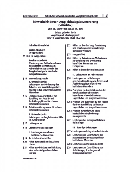II.03 | SchwbAV: Schwerbehinderten-AusgleichsabgabeVO