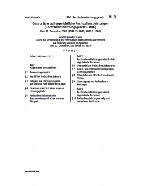 VI.05 | RDG: Rechtsdienstleistungsgesetz (Auszug)