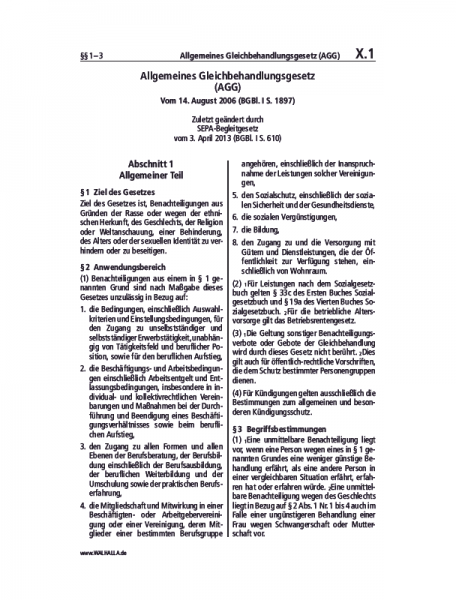 X.01 | Allgemeines Gleichbehandlungsgesetz (AGG)
