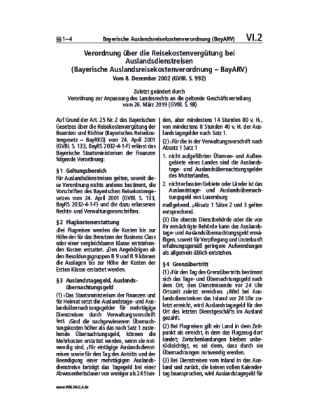 VI.02 | Bayerische Auslandsreisekostenverordnung (BayARV)