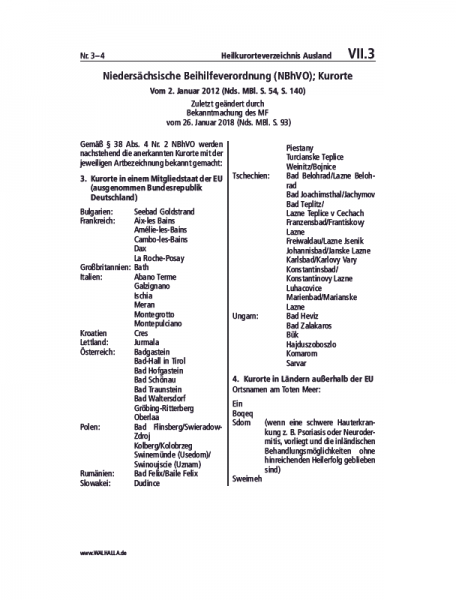 VII.03 | Heilkurorteverzeichnis Ausland