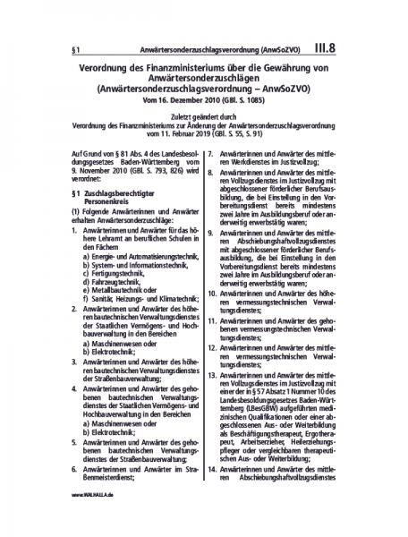 III.08 | Auslandszuschlagsverordnung (AuslZuschlV)