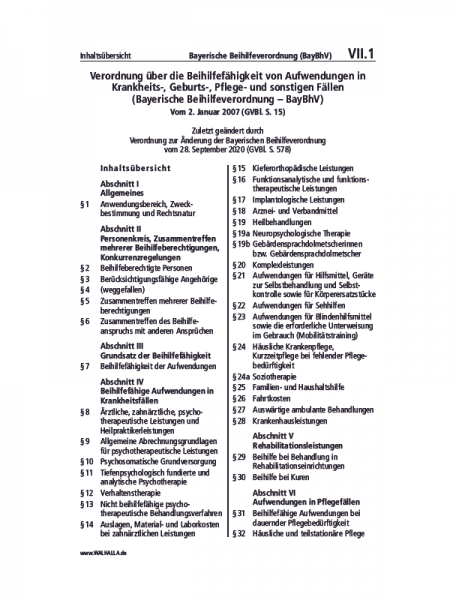 VII.01 | Bayerische Beihilfeverordnung (BayBhV)