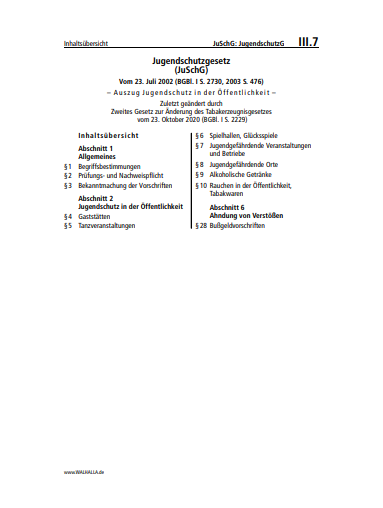 III.07 | JuSchG: JugendschutzG (Auszug Jugendschutz in der Öffentlichkeit)