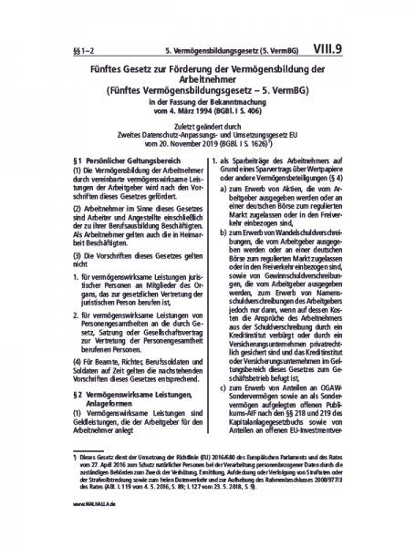 VIII.09 | 5. Vermögensbildungsgesetz (5. VermBG)