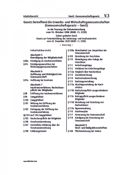 V.03 | GenG: Genossenschaftsgesetz (Auszug)