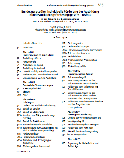 V.05 | BAföG: Bundesausbildungsförderungsgesetz (Auszug)