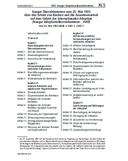 XI.05 | HAÜ: Haager Adoptionsübereinkommen