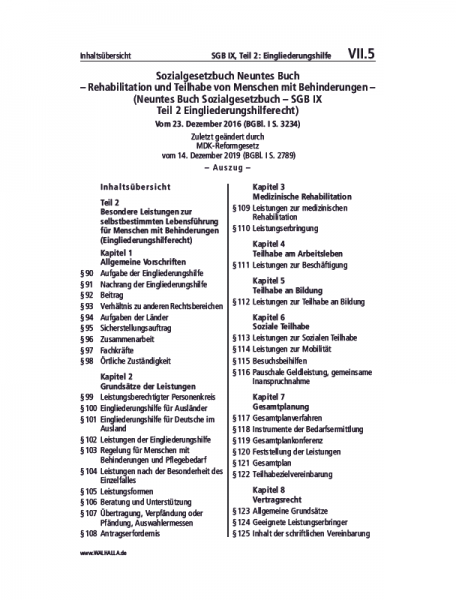 VII.05 | SGB IX, Teil 2: Eingliederungshilfe (Auszug)