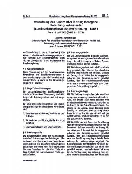 III.04 | Bundesleistungsbesoldungsverordnung (BLBV)