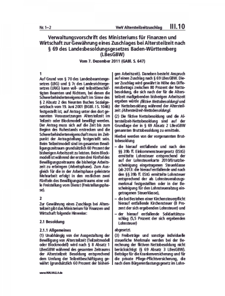 III.10 | VwV Altersteilzeitzuschlag