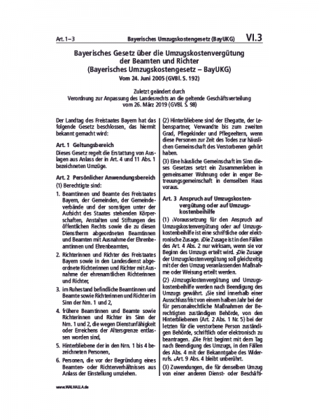 VI.03 | Bayerisches Umzugskostengesetz (BayUKG)
