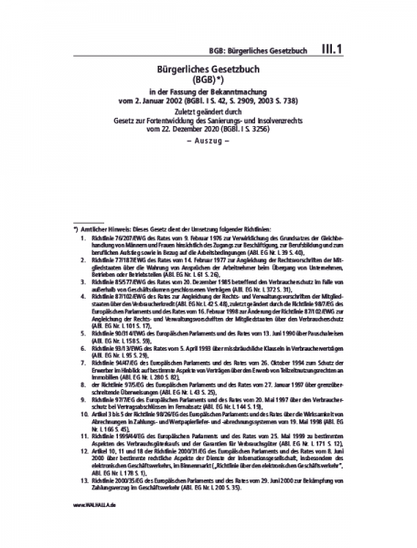 III.01 | BGB: Bürgerliches Gesetzbuch (Auszug)