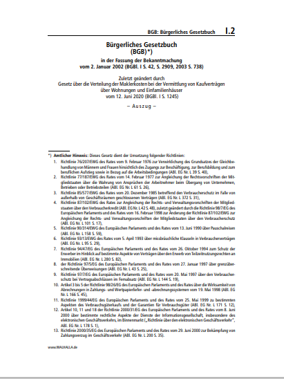 I.02 | BGB: Bürgerliches Gesetzbuch (Auszug)