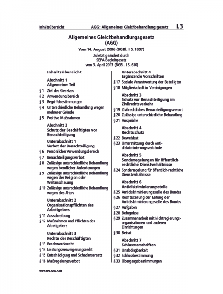 I.03 | AGG: Allgemeines Gleichbehandlungsgesetz