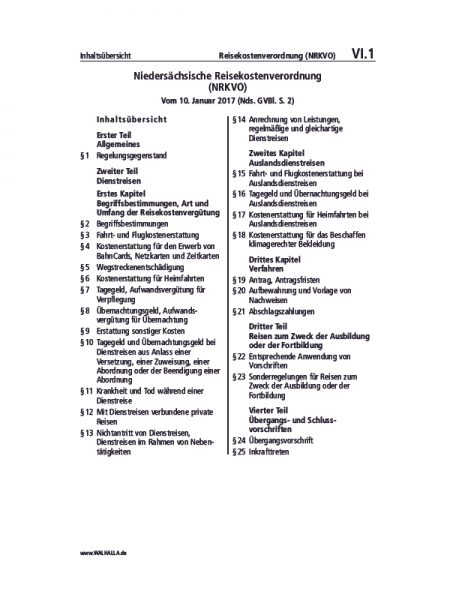 VI.01 | Reisekostenverordnung (NRKVO)