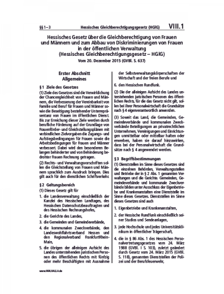 VIII.01 | Hessisches Gleichberechtigungsgesetz (HGlG)