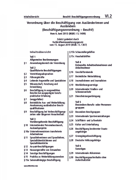 VI.02 | BeschV: Beschäftigungsverordnung