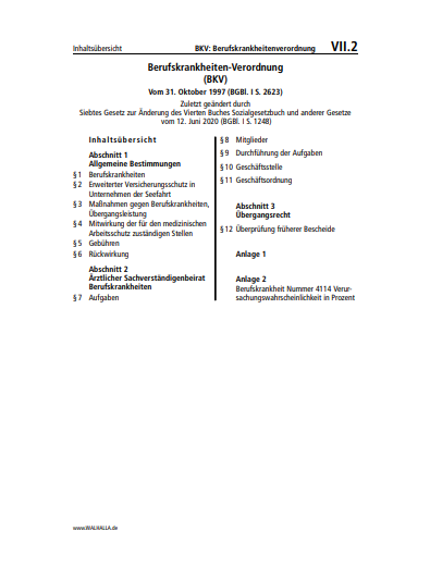 VII.02 | BKV: Berufskrankheitenverordnung