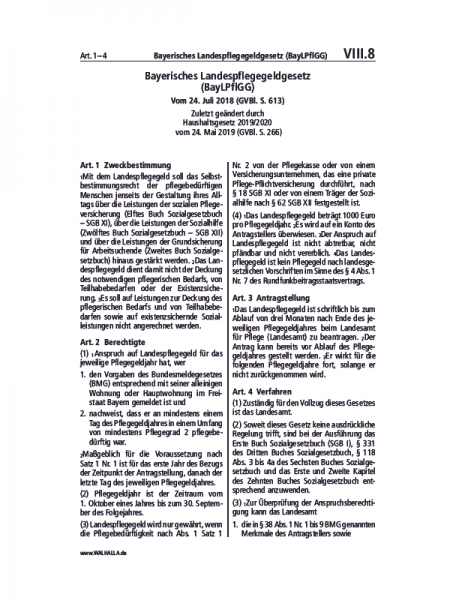 VIII.08 | Bayerisches Landespflegegeldgesetz (BayLPflGG)